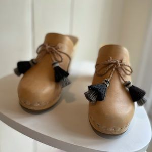 Loeffler Randall nude clog with black tassels